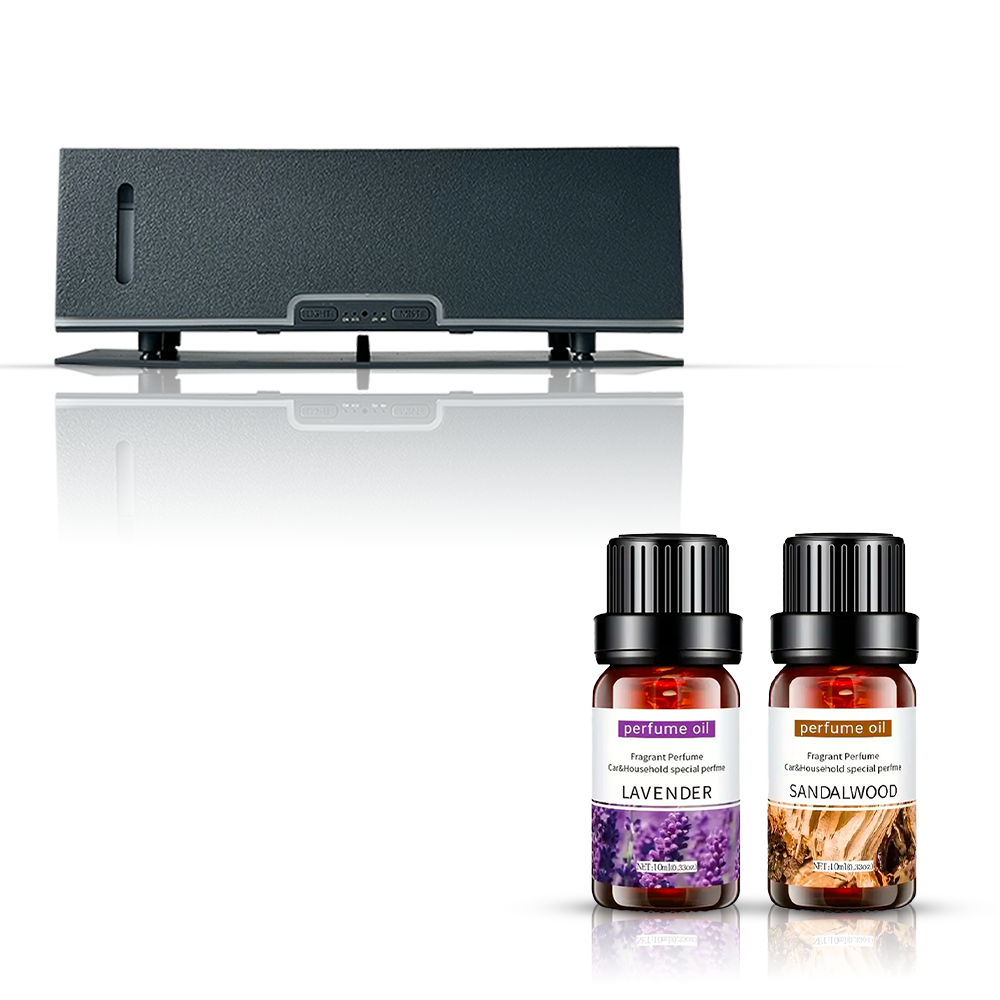 Aroma diffuser starterset – Lofsy Unicus Flame diffuser Granite Black + lavendel en sandelhout geurolie