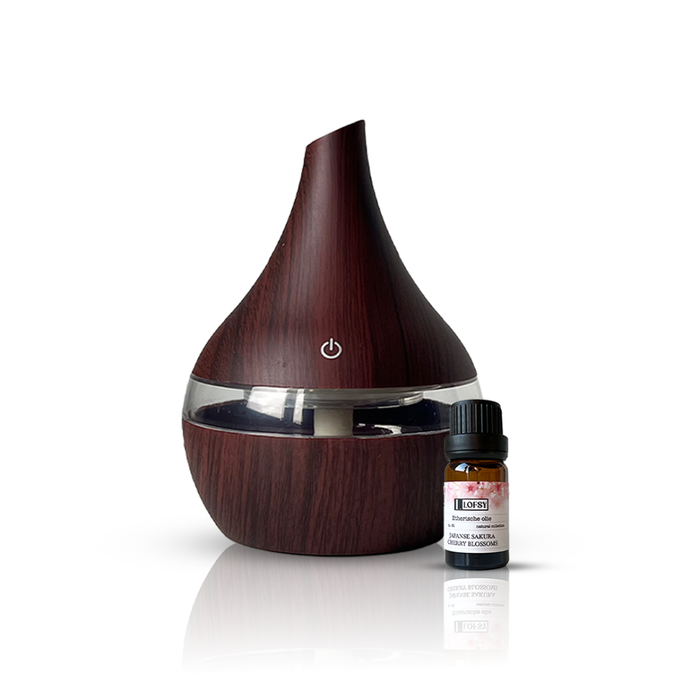 Aroma diffuser starterset – Lofsy classic darkwood luchtbevochtiger 300ml + Lofsy Sakura olie 10ml